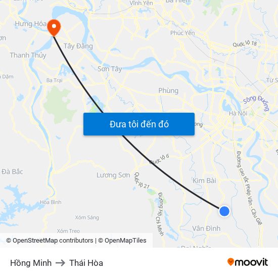 Hồng Minh to Thái Hòa map