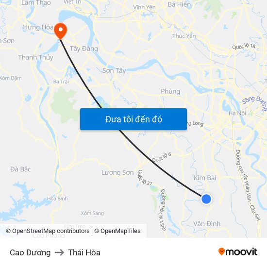 Cao Dương to Thái Hòa map