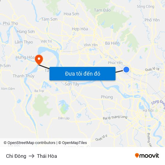 Chi Đông to Thái Hòa map