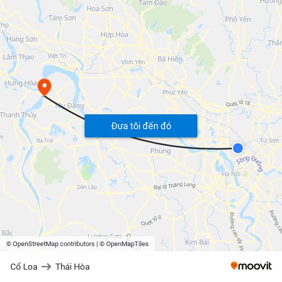 Cổ Loa to Thái Hòa map