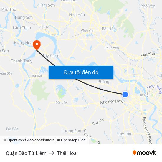 Quận Bắc Từ Liêm to Thái Hòa map
