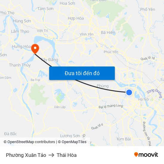 Phường Xuân Tảo to Thái Hòa map