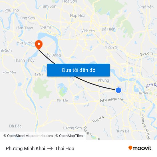 Phường Minh Khai to Thái Hòa map