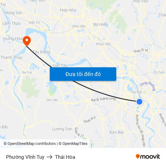 Phường Vĩnh Tuy to Thái Hòa map