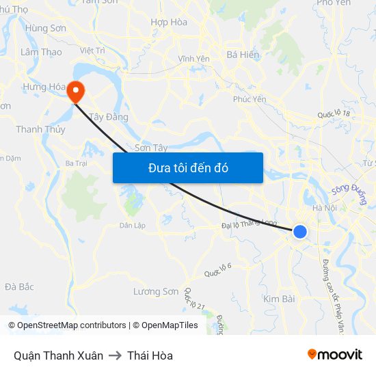 Quận Thanh Xuân to Thái Hòa map
