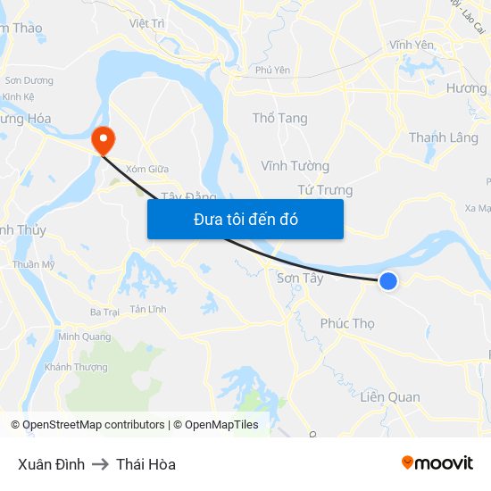 Xuân Đình to Thái Hòa map