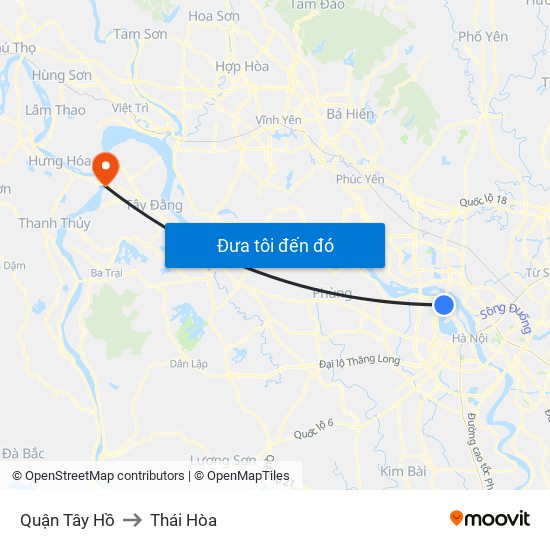 Quận Tây Hồ to Thái Hòa map