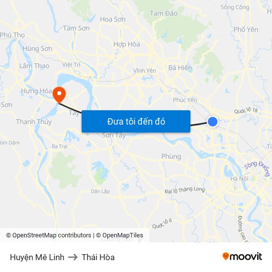 Huyện Mê Linh to Thái Hòa map