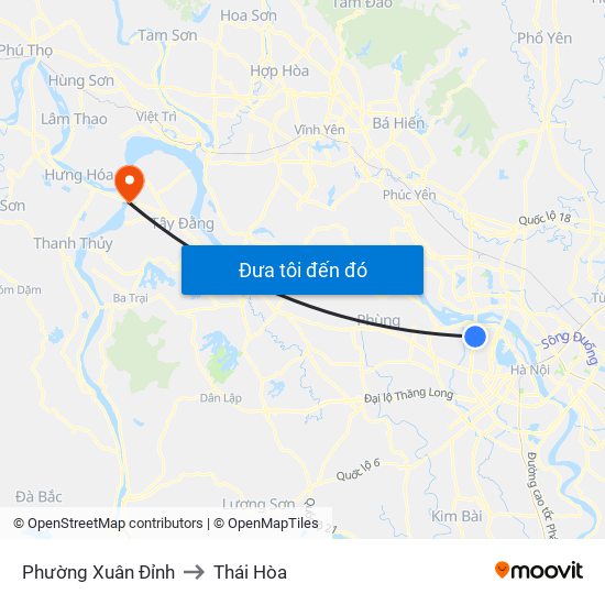 Phường Xuân Đỉnh to Thái Hòa map