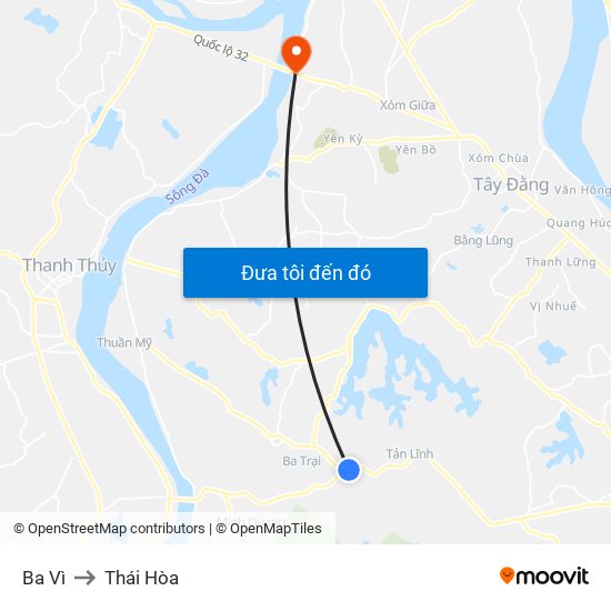 Ba Vì to Thái Hòa map