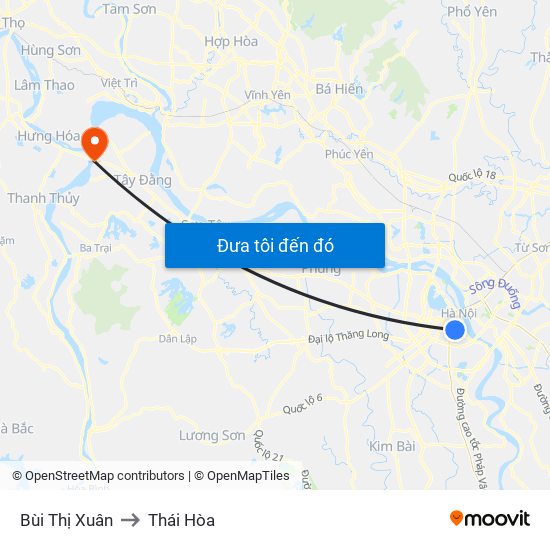 Bùi Thị Xuân to Thái Hòa map