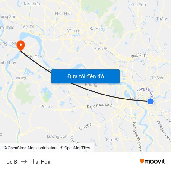 Cổ Bi to Thái Hòa map
