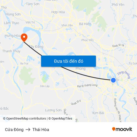 Cửa Đông to Thái Hòa map
