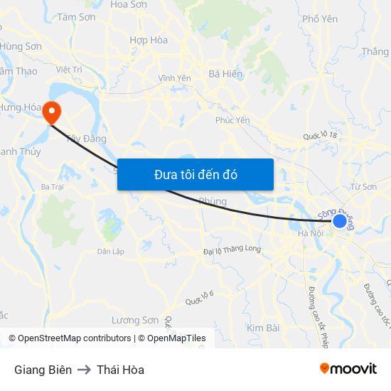 Giang Biên to Thái Hòa map
