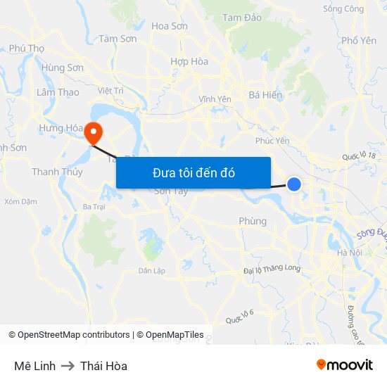 Mê Linh to Thái Hòa map