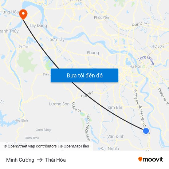 Minh Cường to Thái Hòa map