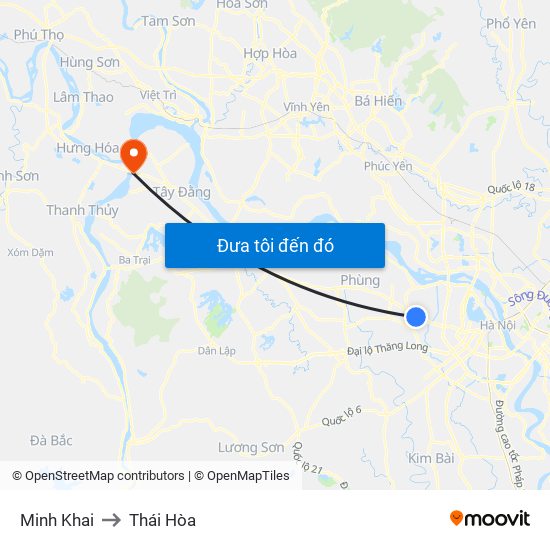 Minh Khai to Thái Hòa map
