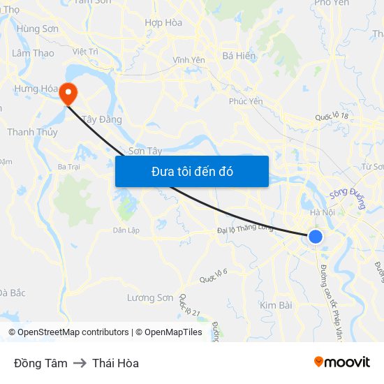 Đồng Tâm to Thái Hòa map