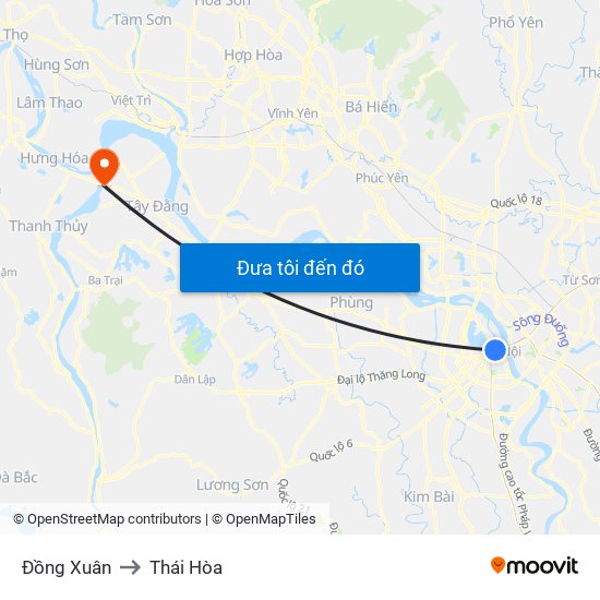 Đồng Xuân to Thái Hòa map