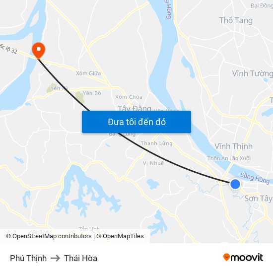 Phú Thịnh to Thái Hòa map