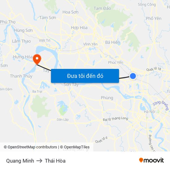 Quang Minh to Thái Hòa map