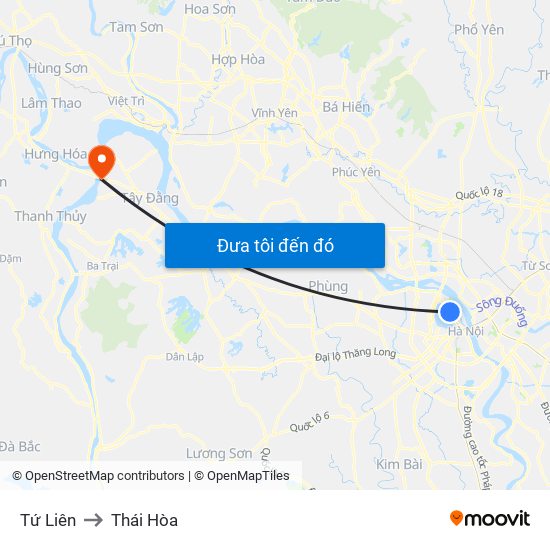 Tứ Liên to Thái Hòa map