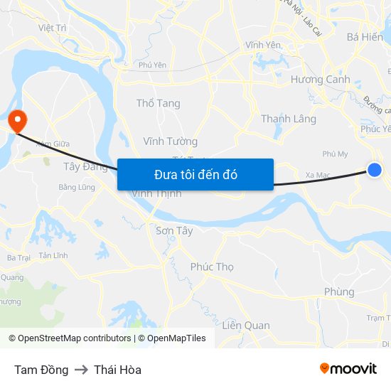 Tam Đồng to Thái Hòa map