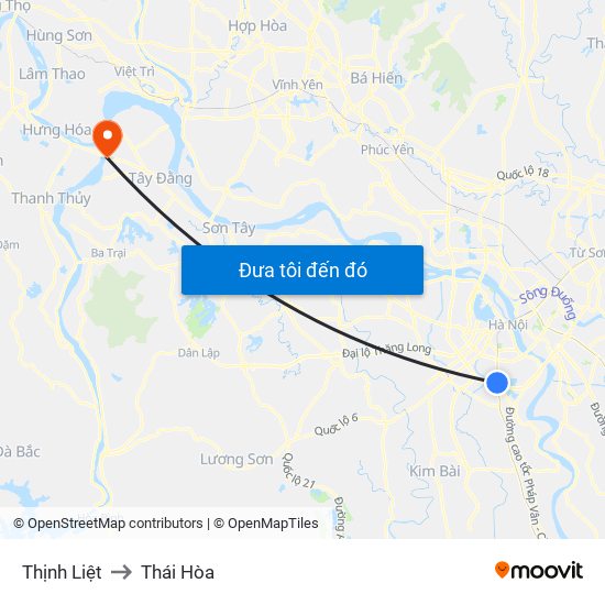Thịnh Liệt to Thái Hòa map