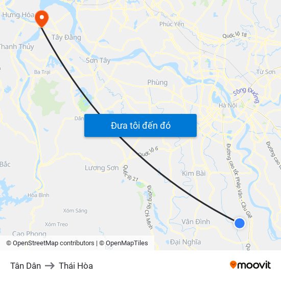 Tân Dân to Thái Hòa map