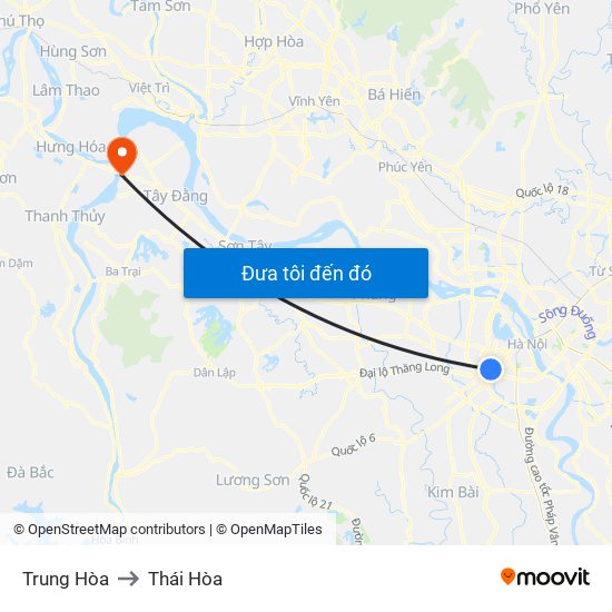 Trung Hòa to Thái Hòa map