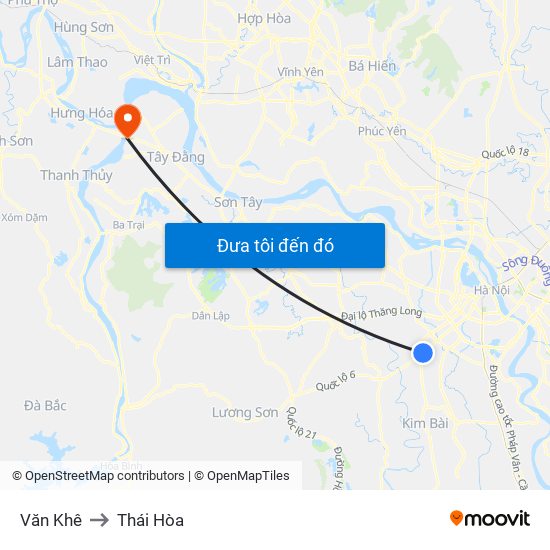 Văn Khê to Thái Hòa map