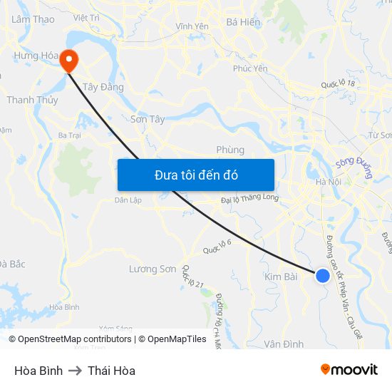 Hòa Bình to Thái Hòa map