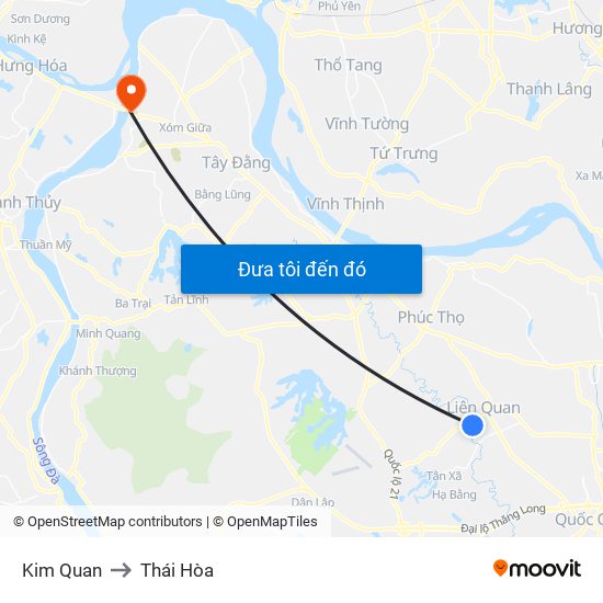 Kim Quan to Thái Hòa map