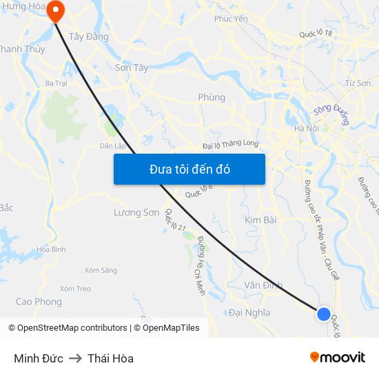 Minh Đức to Thái Hòa map