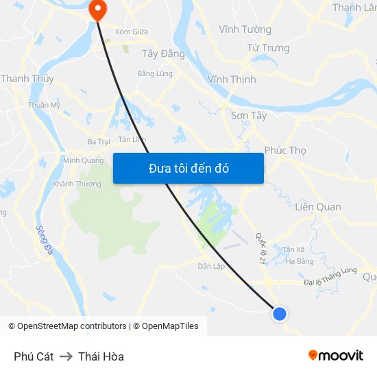 Phú Cát to Thái Hòa map