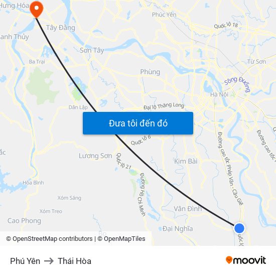 Phú Yên to Thái Hòa map