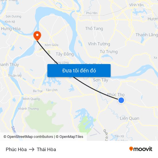 Phúc Hòa to Thái Hòa map