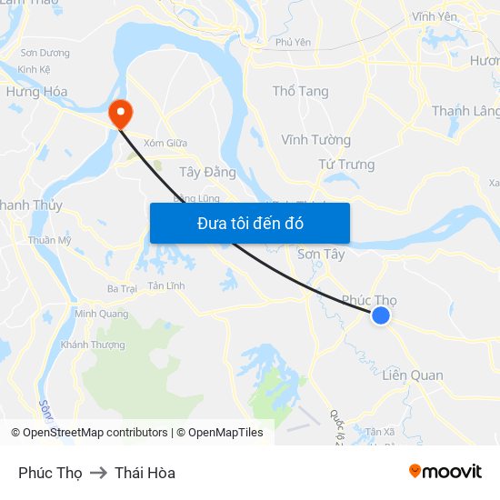 Phúc Thọ to Thái Hòa map