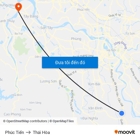 Phúc Tiến to Thái Hòa map