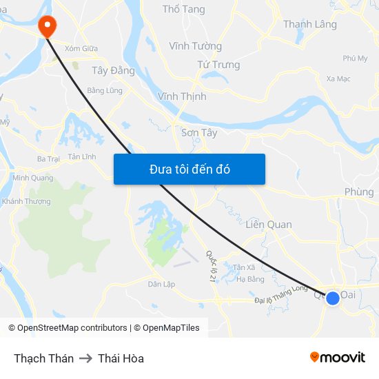 Thạch Thán to Thái Hòa map