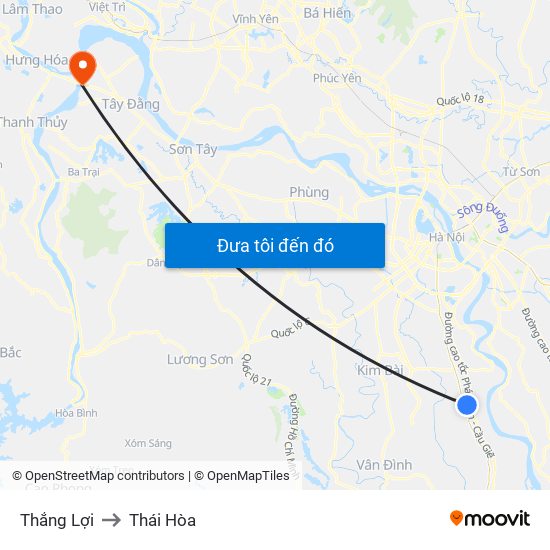 Thắng Lợi to Thái Hòa map