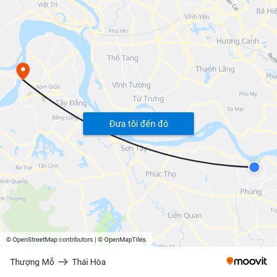 Thượng Mỗ to Thái Hòa map