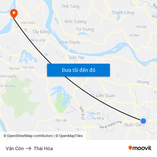 Vân Côn to Thái Hòa map