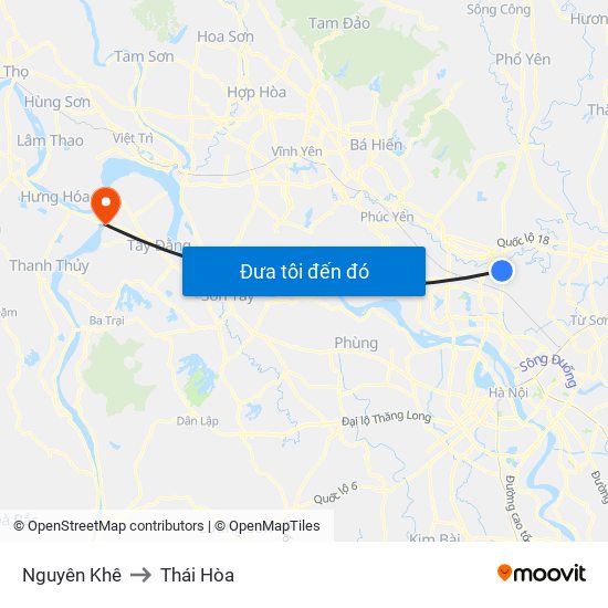 Nguyên Khê to Thái Hòa map