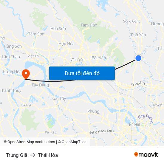 Trung Giã to Thái Hòa map