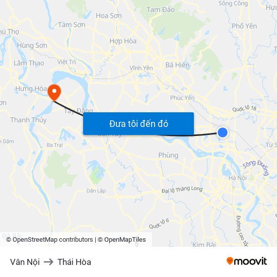 Vân Nội to Thái Hòa map