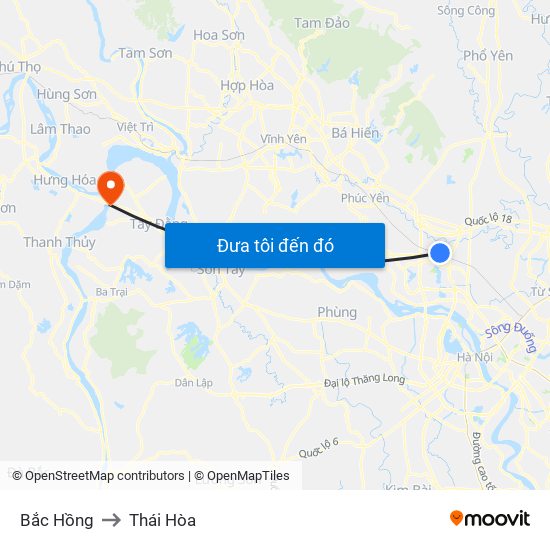 Bắc Hồng to Thái Hòa map