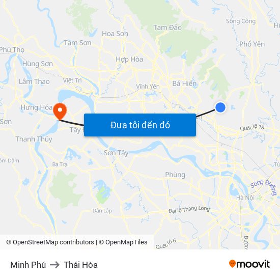 Minh Phú to Thái Hòa map