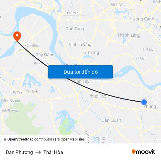 Đan Phượng to Thái Hòa map