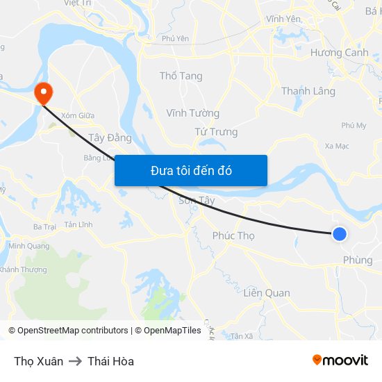 Thọ Xuân to Thái Hòa map